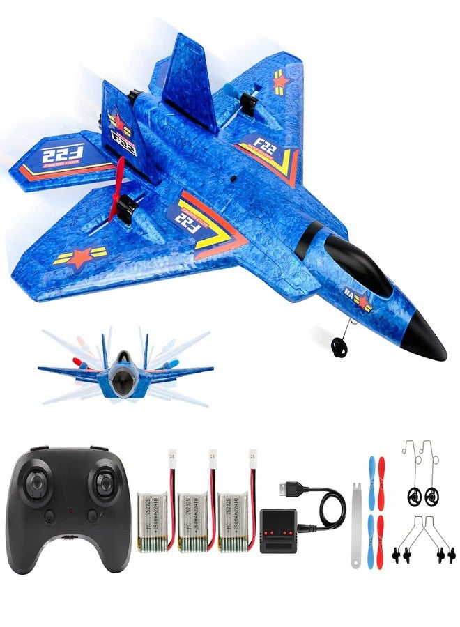 ANTSIR Remote Control Plane F-22 Raptor, 2.4GHz Durable Foam Rc Airplane with Smart Gyro/LED Lights/3 Rechargeable Batteries, RC Jet Glider Toy Gift for Kids Boys Girls 8-16 Year Old (Blue) - Image 1
